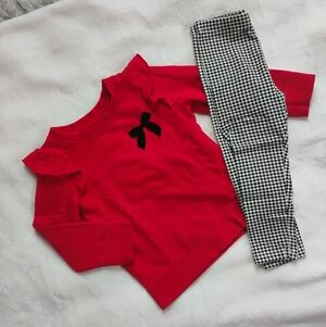 Cute Long Sleeve Red Sweatshirt & Houndstooth Leggings | 2T